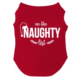 On The Naughty List Dog Tee Shirt | Sleeveless | Christmas | Festive Holiday Costume | Santa Claus & Elf | Stocking Stuffers | Photoshoot Prop (Red, 3X-Large 98)