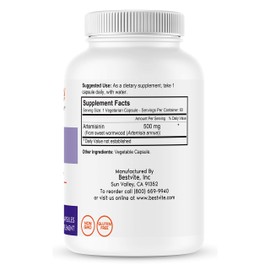 Bestvite Artemisinin 500mg per Capsule (60 Vegetarian Capsules) - No Stearates - No Flow Agents - No Fillers - Vegan - Gluten Free - Non GMO