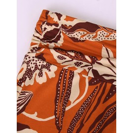 DJT Women's Casual Ruched Waist Handkerchief Hem Flowy Midi Skirt Large Orange Tropical