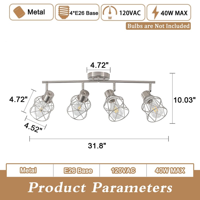 BUXVRCS Adjustable Multi-Directional Brushed Nickel Light Fixtures, Semi Flush Mount
