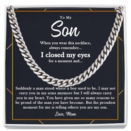 GLAVICY To My Son Cuban Chain Necklace, Son Necklace, Gift For Son Necklace, To My Amazing Son Cuban Link Chain Necklace, Son Jewelry, Stainless Steel, Cubic Zirconia