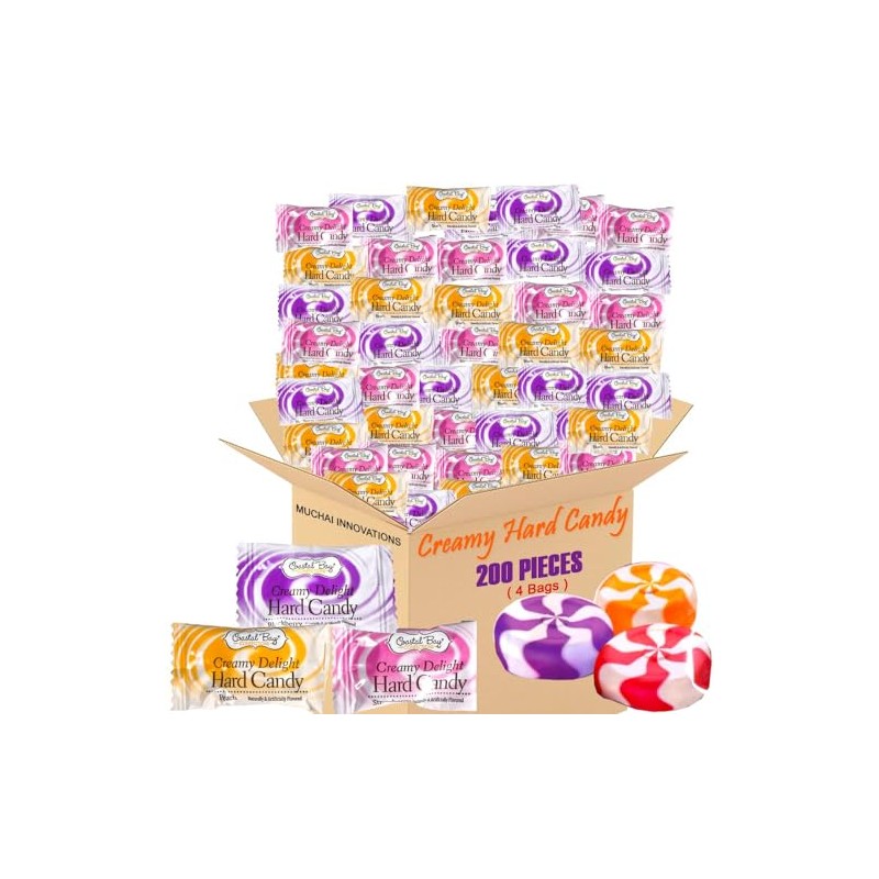 Creamy Delight Hard Candy 4 Bags Individually Wrapped - Strawberry,
