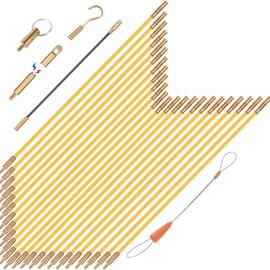 GURADESIGN 32.2FT Fiberglass Running Electrical Wire Cable Glow Rods Wire Pulling, Fish Rods Electrical Kit with 6 Different Attachments and Fish Tape Wire Puller Kit (Yellow)