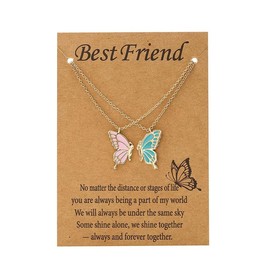 Best Friends Friendship Gifts Necklace for 2 Girls Matching Butterfly Necklaces for Best Friend BFF Christmas Birthday Gifts for Besties Friendship Necklaces for 2 Girls