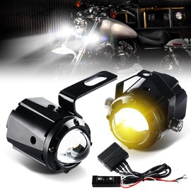 Sidaqi Motorcycle LED Fog Lights Amber White 50W Super Bright Motorcycle Driving Fog Lights 5 Modes with Waterproof Wire Harness Motorcycle Auxiliary LED Light Kit 12-30V