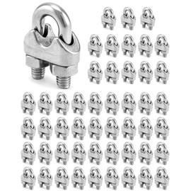 QWORK 1/4" Wire Rope Clamp Clip M6, 50 Pack Large U Bolt Saddle Guy Fastener, 304 Stainless Steel Fastener Cable Clamps, Connect 2 Layers of Wire to Form a Loop