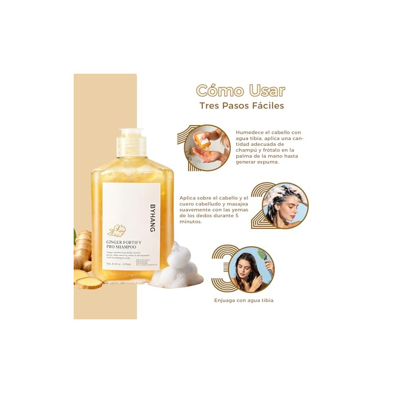Shampoo Jengibre para Cabello Graso - Cuero Cabelludo Fresco, Control