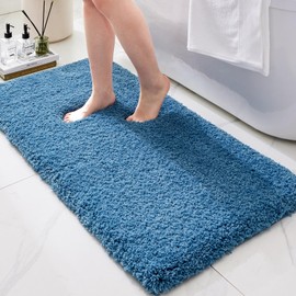 Ruggnovea Bathroom Runner Rug 24x59 Blue Machine Washable Plush Long Bath Mat Thick Non Slip Bath Rug for Bathroom Floor Large Absorbent Rug for Tub