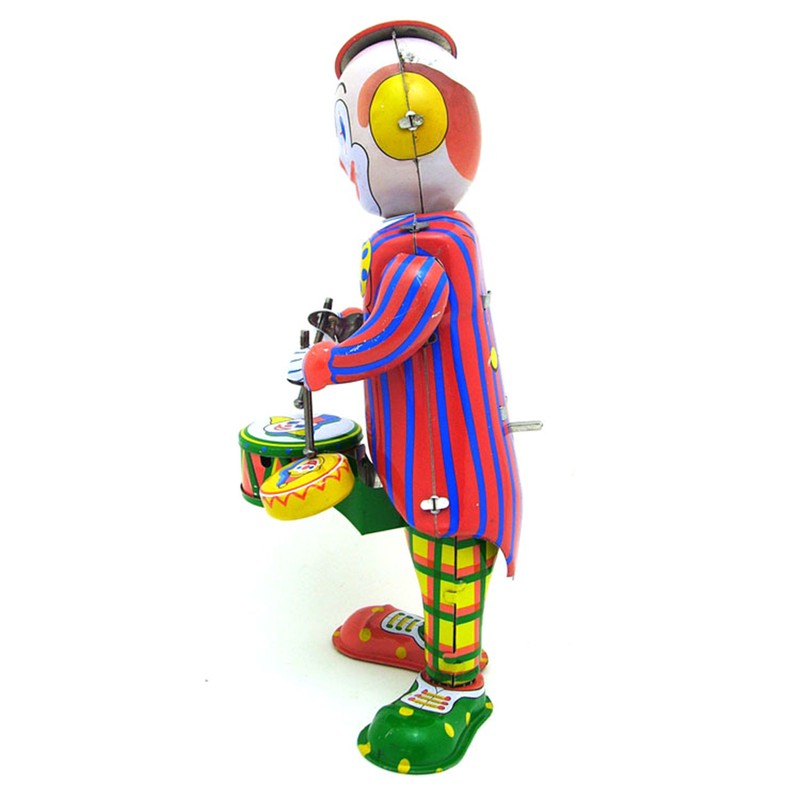 Vintage Wind Up Tin Toy Drumming Circus Clown Robot Clockwork