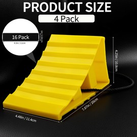 Seuqhck 4 Pack Wheel Chocks, Heavy Duty Non Slip Wheel Chocks with Rope, Plastic Hard Wheel Stoppers Block for Camper Cars, RV Trailer, Trucks (Yellow)
