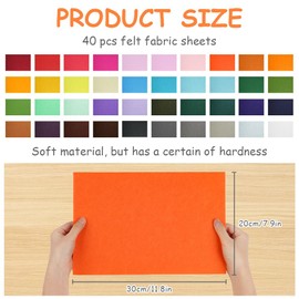 Ainiv Felt 40 Colours Craft Felt, Felt for Crafts, 30 x 20 cm, Colourful Felt Fabric, DIY Felt Panels, Felt Fabric Felt Roll, Non-Woven Fabric Felt Panels for DIY Decorations and Children's Party