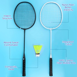 Chitidr 12 Pack Badminton Rackets Set Including Rackets, Nylon Shuttlecocks and Carry Bag for Outdoor Backyard Games Beginners (White, Black)