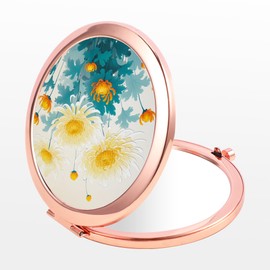 Dynippy Compact Mirror Rose Gold Makeup Mirror Folding Mini Pocket Mirror Portable Hand Mirror Double-Sided 2 x 1x Magnification for Woman Girls (Lovely Chrysanthemum Pattern)