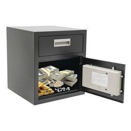 FIPINIXK Key Drop Box for Money and Mail, Wall Mount Mailbox Password/Fingerprint/Key Unlocking Black Mailbox Secure Storage Box Rectangular Mail Box for Apartments Commercial Residence 14×14×15.7Inch