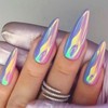 24Pcs Chrome Press on Nails Medium Almond Fake Nails Purple