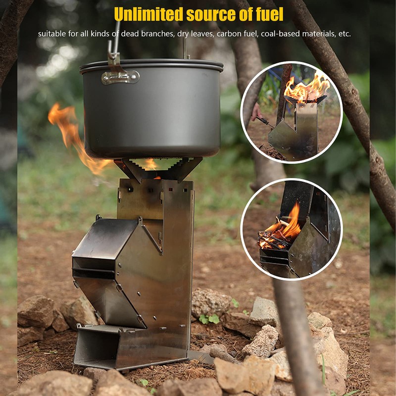 Dilwe Rocket Stove, Portable Stainless Steel Camping Burner, Removable Backpack