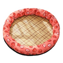 Round Pet Cooling Bed Cartoon Printing Pet Sleeping Bed Summer Breathable Pet Mat for Dogs Cats Pink Strawberry