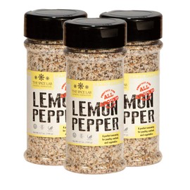 The Spice Lab Kosher Salt Lemon Pepper Seasoning - All-Natural Blend for Chicken & Fish - Gourmet Popcorn Seasoning - Tart Blend for Seafood & Vegan Salad Dressings – 6.7 oz Shaker Jar 3 Pack – 7073