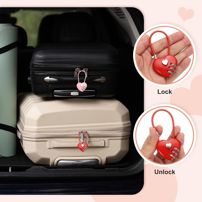 PATIKIL 3 Digit Cable Combination Lock, 2 Pcs Heart Shape