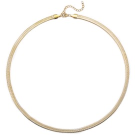 RWQIAN Flat Necklace Women's Snake Chain Herringbone Pattern Chain Golden Silver Choker Jewellery, Stainless Steel
