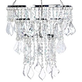 Cioceen Acrylic Chandelier lampshade Crystal Beaded Fixture Pendant Ceiling Light Shade for Wedding Bedroom Centerpiece Lampshade with Acrylic Jewel Droplets H11.5" X W9.84" 3 Tiers
