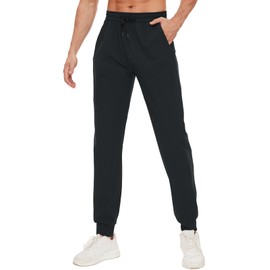 SEVEGO Men's 31"/33"/35"/37" Tall Inseam Joggers Lightweight Sweatpants 3 Zipper Pocket Tapered Athletic Workout Gym Pant 37", Black, S