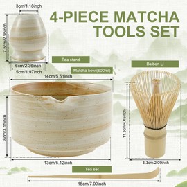 4Pcs Matcha Whisk Set, Japanese Matcha Tea Set,Ceramic Matcha Bowl Matcha Whisk Holder Bamboo Matcha Whisk and Bamboo Scoop Handcrafted Matcha Kit for Traditional Japanese Tea (E)