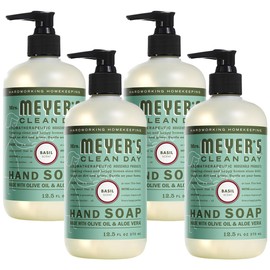 MRS. MEYER'S CLEAN DAY Hand Soap, Made with Essential Oils, Biodegradable Formula, Basil, 12.5 fl. oz (Pack of 4)