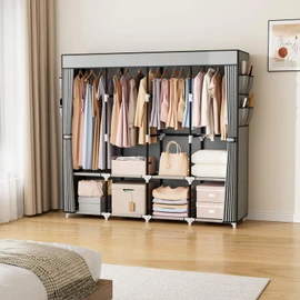 VTRIN Portable Closet for Hanging Clothes 67 Inch Wide Large Capacity Portable Wardrobe Closet with Cover, 4 Storage Shelves and 4 Hanging Rod Sturdy Free Standing Closet for Bedroom, Grey