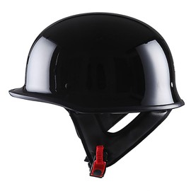 1Storm Novelty Motorcycle Half Face Helmet Open German Style DOT Approved: HKY602 Glossy Black