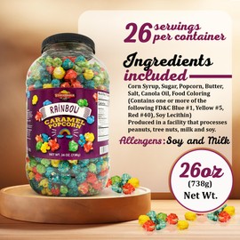 Stonehedge Farms Flavored Rainbow Caramel Popcorn | 26 oz Tub (Pack of 2) | Reclosable Barrels | Red, Yellow, Green and Blue | Colorful Gourmet Carmel Popped Pop Corn | Bulk Shareable Gift