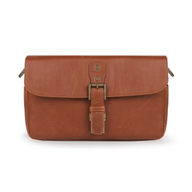 MegaGear MG1525 Leather Camera Messenger Bag for Mirrorless, Instant and DSLR Cameras - Light Brown, Compact,LightBrown