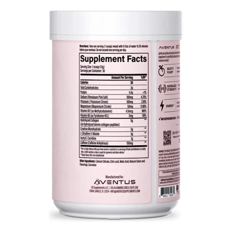 Aventus Booty Pump Pre-workout 390gr 30 Serv (18/cs) Sabor Blue