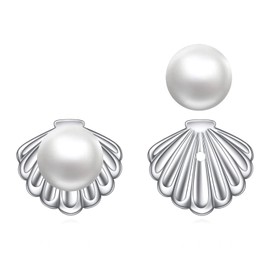 VONALA Pearl Earrings Sterling Silver Shell Earrings Jewelry Women Ladies Gifts, Silver