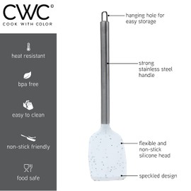 COOK WITH COLOR Silicone Cooking Utensils, Kitchen Utensil Set, Easy to Clean Silicone Kitchen Utensils, Cooking Utensils for Nonstick Cookware, Kitchen Gadgets Set, 5 Pieces, Speckled White