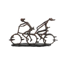 Deco 79 Polystone People Decorative Sculpture Home Decor Statue with Bike, Accent Figurine 21" x 3" x 13", Brass