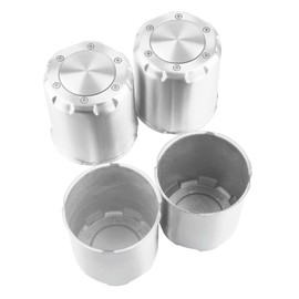 Rheedal 4Pcs 4.25inch Brushed Aluminum Trailer Wheel Center Cap Push Through 4.25" Bore 4.65" Tall Hub Cap for Truck SUV RV Wheel Rim, Silver Wheel Cover
