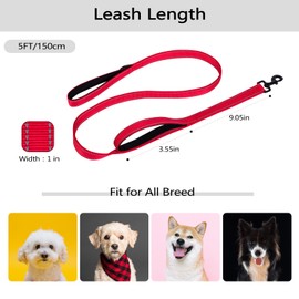 Aepeasti Dog Leash for Medium to Large Dogs with Two Padded Handles 5FT/6FT, Double Handle Dog Leash, Reflective Training Lead, Durable Traffic Leashes(5FT,Red)
