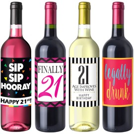 Chic 21st Birthday Wine Label Pack - Birthday Party Supplies, Ideas and Decorations - Funny Birthday Gifts for Women