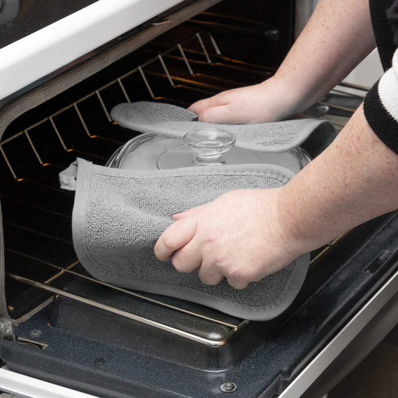 100% Cotton Terry Pot Holders for Kitchen, 2-Pack, 8.5"x8.25" Titanium