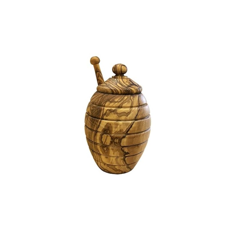 Naturally Med Olive Wood Honey Pot and Honey Dipper Set