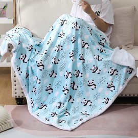 Panda Blanket Pandas Throw Blanket for Girls Cute Pandas Gifts Soft Flannel Panda Blankets for Panda Lovers Panda Stuffed Decor (Blue Panda, 50 x 60 Inch)