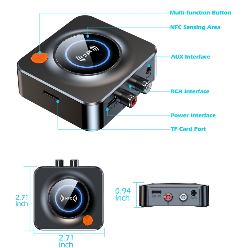 Bluetooth Receiver for Home Stereo, AUX RCA to Bluetooth Adapter