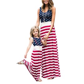 Askwind Mommy and Me Family Outfits, Stripe Stitching Dress,Summer Matching Maxi Dress with Pocket for Mother's Day (Red, 6-7T)