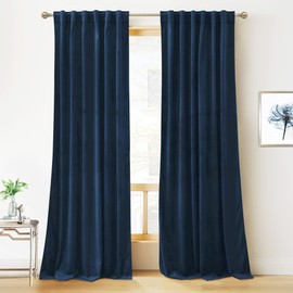 RYB HOME Blue Velvet Curtains 90 inches - Blackout Curtains for Living Room, Thermal Insulated Noise Reducing Panels Soft Luxury Window Decor for Kids Bedroom, Navy Blue, W52 x L90 inches, 2 Panels