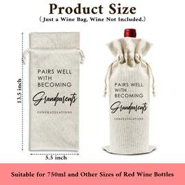 DOIUCRO Pairs Well with Becoming Grandparents - Gifts for New Grandma Grandpa Wine Bags, 1 PC Reusable Drawstring Burlap Wine Bottle Bags, Baby Announcement Gifts for Dad Mom, Wine Accessories -46