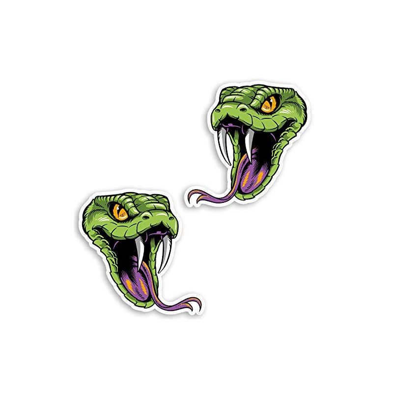 2 x 10cm Snake Vinyl Stickers - Green Viper Wild