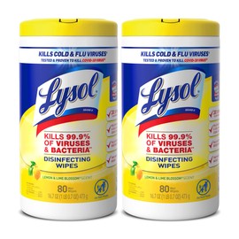 Lysol Disinfectant Wipes Multi-Surface Antibacterial Cleaning Wipes, Dorm Room Essentials For Disinfecting and Cleaning Lemon and Lime Blossom 80 Count (Pack of 2)