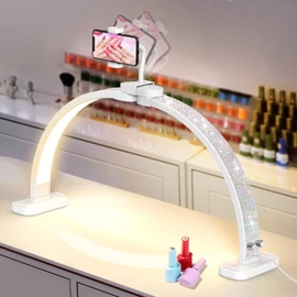 LIONVISON Half Moon Light with Nail Desk: 30-inch Manicure Table Light with Phone Holder for Beginner DIY - 48W Professional Half Moon Lamp for Nail Tech,Eyelash,Makeup,Tattoo
