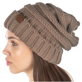 Funky Junque Oversized Slouchy Winter Hat for Women, Warm Ribbed Knit Beanie, One Size, Taupe